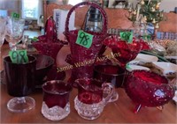 Ruby Glass Bowl, Baskets, Fenton, Souvenir,