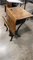 ANTIQUE WOOD AND CAST IRON SCHOOL DESKS W/