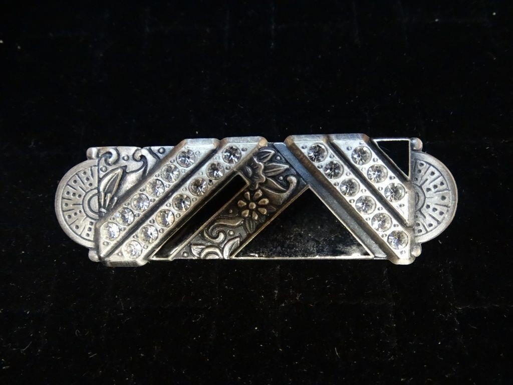 Art Deco Signed Duri 1960s Black Enamel Pin