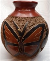 Unsigned Etched Butterfly Pottery Vase