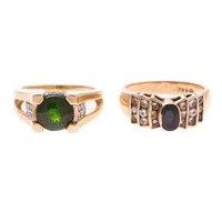 Two Lady's Gemstone and Diamond Rings in 14K