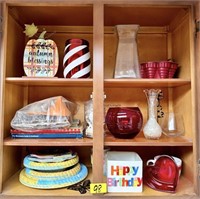 Cabinet Contents - Plastic Plates, Vases & More
