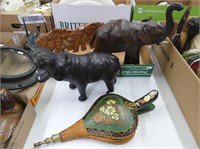 LEATHER WRAPPED ELEPHANT, HIPPO ETC. COLLECTIBLES