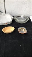 Group of Pyrex with carnival glass dish  oven