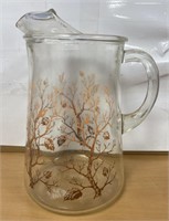 One Vintage Glass Pitcher with Fall Scene
