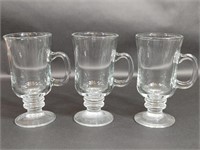 Set of Three Clear Glass Irish Coffee Mugs