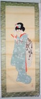 Large Signed Japanese Painting on Silk of Geisha
