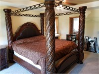 King 4-Poster Bed w/ Night Stands Too!
