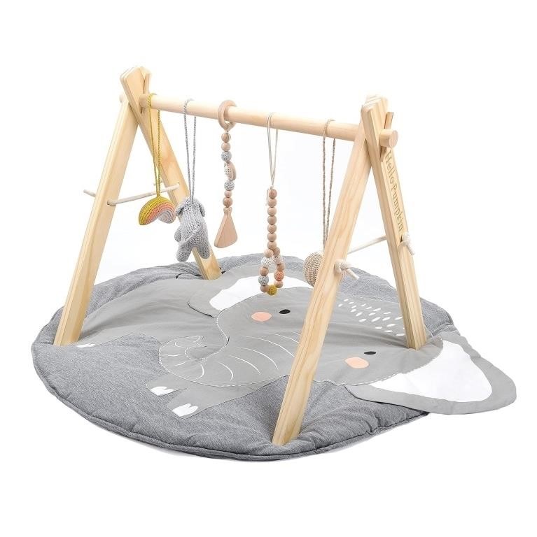 Wooden Baby Play Gym With Mat, Foldable &