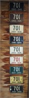 Lot of 9 1940s Automobile License Plates. All the