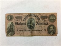 Original Confederate Civil War 100 Dollar Bill