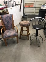 Armchair and barstools