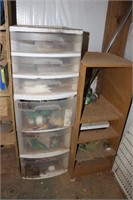 2 Plastic Storage Drawers & Small Wood Shelf