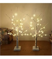 3 Pack White Birch Tree with LED Lights 15inch 24