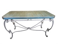 French Table, Green Wood Top, Iron Galvanized Base