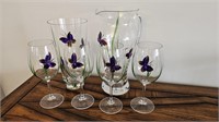 Signed Wine Glasses, Vase & Cocktail Pitcher
