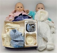 (F) Vintage Baby Dolls with Bassinet and outfits,