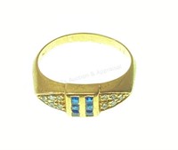 14k Yellow Gold, Blue Topaz & Diamond Ring