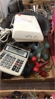 Clock radio, calculator, decor