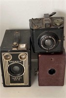 3 box cameras-Brownie, 616, 620, Rainbow Hawkeye