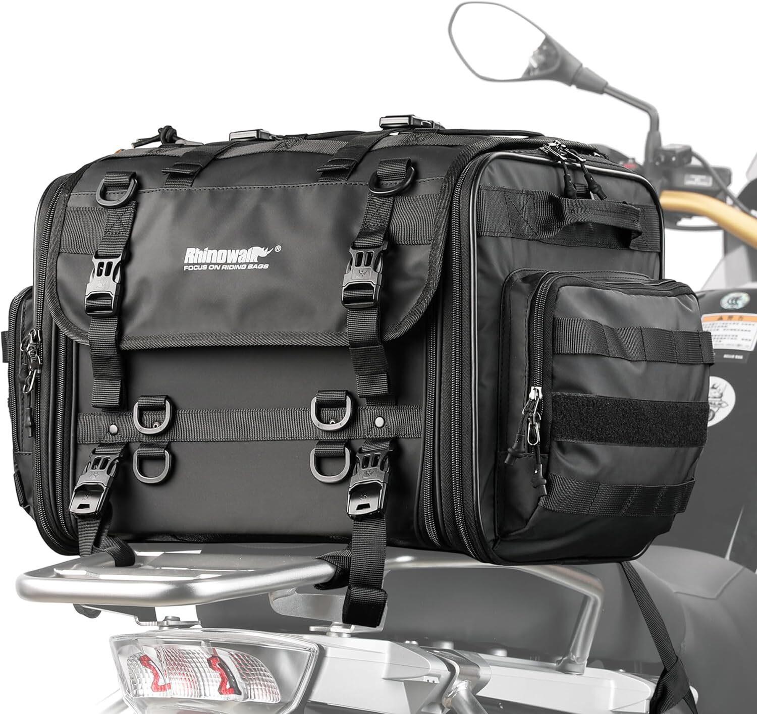Black 40-60L Rhinowalk Motorcycle Tail Bag