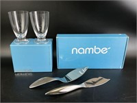 Nambe Skye Tumblers and Arrondi Cake Servers