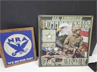 9" Wide NRA Sign 14" Army Sign