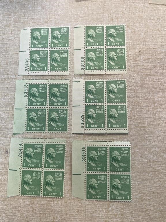 George Washington 1 Cent Stamp Plate Block Lot