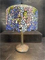 LARGE WISTERIA LEADED GLASS TIFFANY STYLE LAMP: