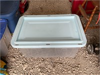 Light blue and clear 27 gallon tote