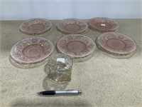 Pink glass saucers 7.25”, 6 pcs, glass jewelry