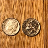 (2) 1950's Silver Roosevelt Dime Coins