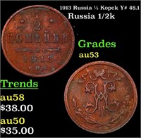 1913 Russia 1/2 Kopek Y# 48.1 Grades Select AU