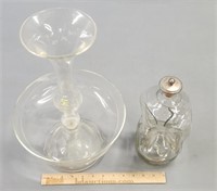 Antique Glass Epergne & Decanter Sterling Top