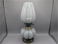 Fenton cased smoke Drapery dresser lamp