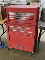 Two Section Red Toolbox w/ Casters & Contents