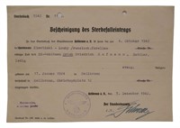 WWII Waffen-SS Death Certificate Russia 1942