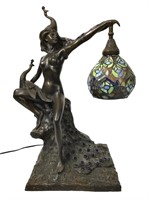 Girl w Peacock  Lamp Jeweled Shade