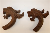 LOT OF 2 CAST IRON DRAGON HEADS - 9" IN LENGTH