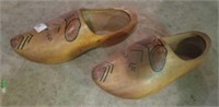 Pair Of Handmade & Paint Decorated Wooden Shoes