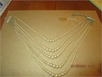 Vtg. Pearlish 5 Stand Necklace w/ Orig.