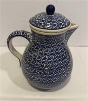 POLISH HANDMADE POTTERY Boleslwiec COFFEE POT 8”