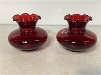 2 Anchor Hocking Ray Red Vases, 3 1/4in Tall