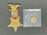 Civil war token and Gar medal