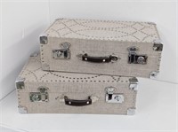 2 HEAVY WOOD STUDDED LUGGAGE