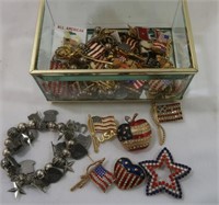 Patriotic Pins, Bracelet, Necklace w/Box