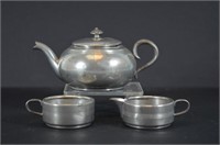 Unique Pewter Tea Pot w/ Creamer & Sugar