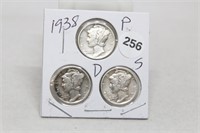 1938PDS Mercury Dimes