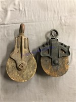 Pair of wood pulleys