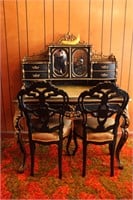 Antique Gilded DBL French Secretary Desk & Chairs